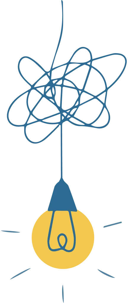 A light bulb of yellow color, in a style of linear art